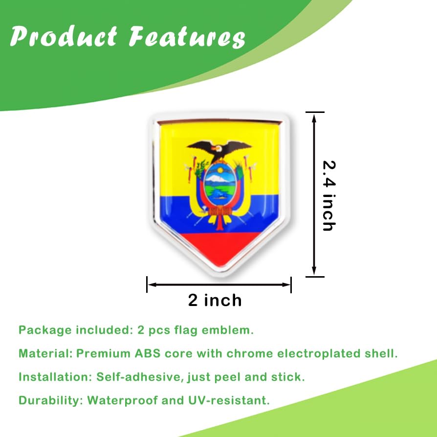 Image of Newperlite Ecuador Flag Decal Sticker Car Emblem Ecuadorian Flag Car Decoration Accessories Chrome Shield for Truck Vehicles Cars, 2 Pack
