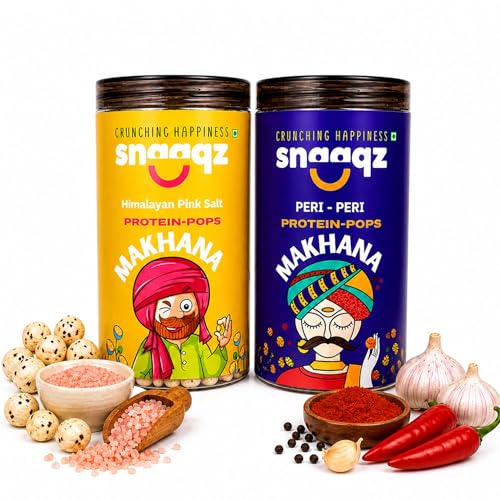 Image of SNAAQZ Roasted Makhana Combo - Himalayan Pink Salt & Peri Peri Flavor | Crunchy Foxnuts | Baked Snacks | Gluten-Free | Protein-Rich | Tiffin Snack | Low-Calorie | Tea-Time Superfood | Travel Friendly