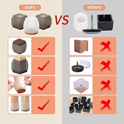32P Small Chair Leg Floor Protectors, 1" Translucent Chair Feet Cover, Round Furniture Sliders Felt Bottom Silicone Leg Caps for Protecting Hardwood/Tile Floors from Scratches and Noise