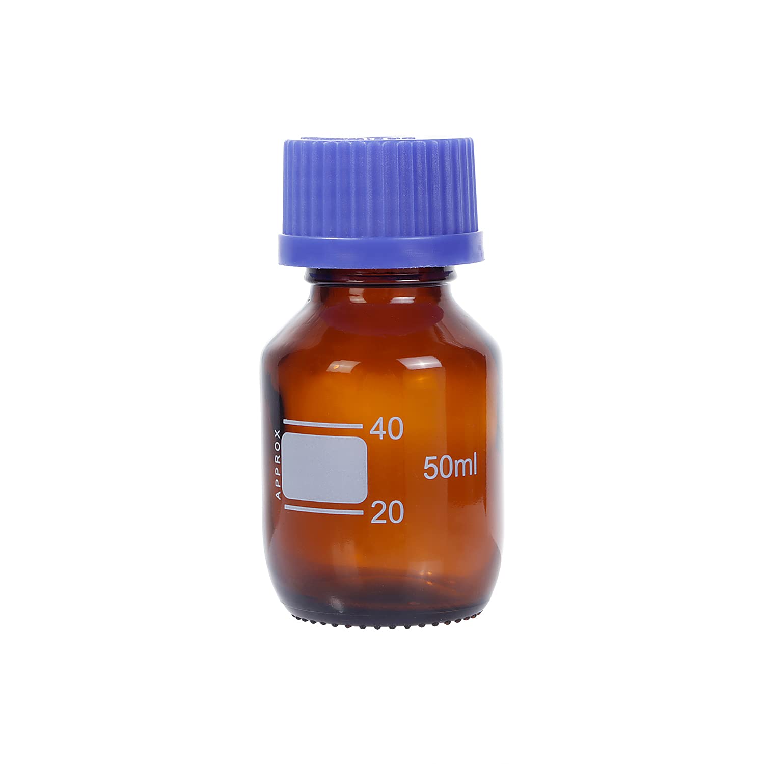 Paquete de 10 botellas de vidrio borosilicato ámbar de 50 ml graduadas redondas de laboratorio reactivo/almacenamiento con tapa de rosca azul GL45