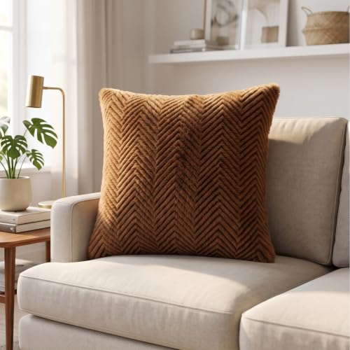 Image of Wakefit Designer Cushion Cover | 24x24 inch | Plush Fur Feel | Velvet Fabric | Machine Washable | Pack of 1 | Fur Brown