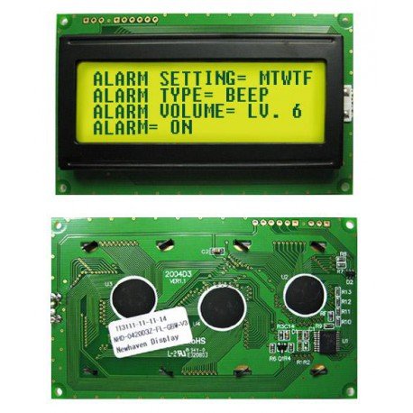 Newhaven Display International NHD-0420D3Z-FL-GBW-V3 Display, LCD, 20 x 4, Serial, 5V, I2C, Yellow Green Backlight, STN-Gray, Transflective
