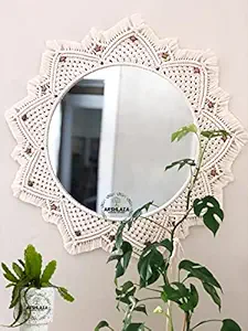 ARSHLAZA Macrame Hanging Wall Mirror with Macrame Round Mirror Art Boho Decor [M18]