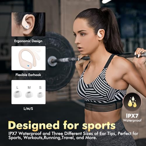Image of HAOYUYAN Wireless Earbuds, Sports Bluetooth Headphones, 80Hrs Playtime Ear Buds with LED Power Display, Noise Canceling Headset, IPX7 Waterproof Earphones for Workout /Running (Camel)