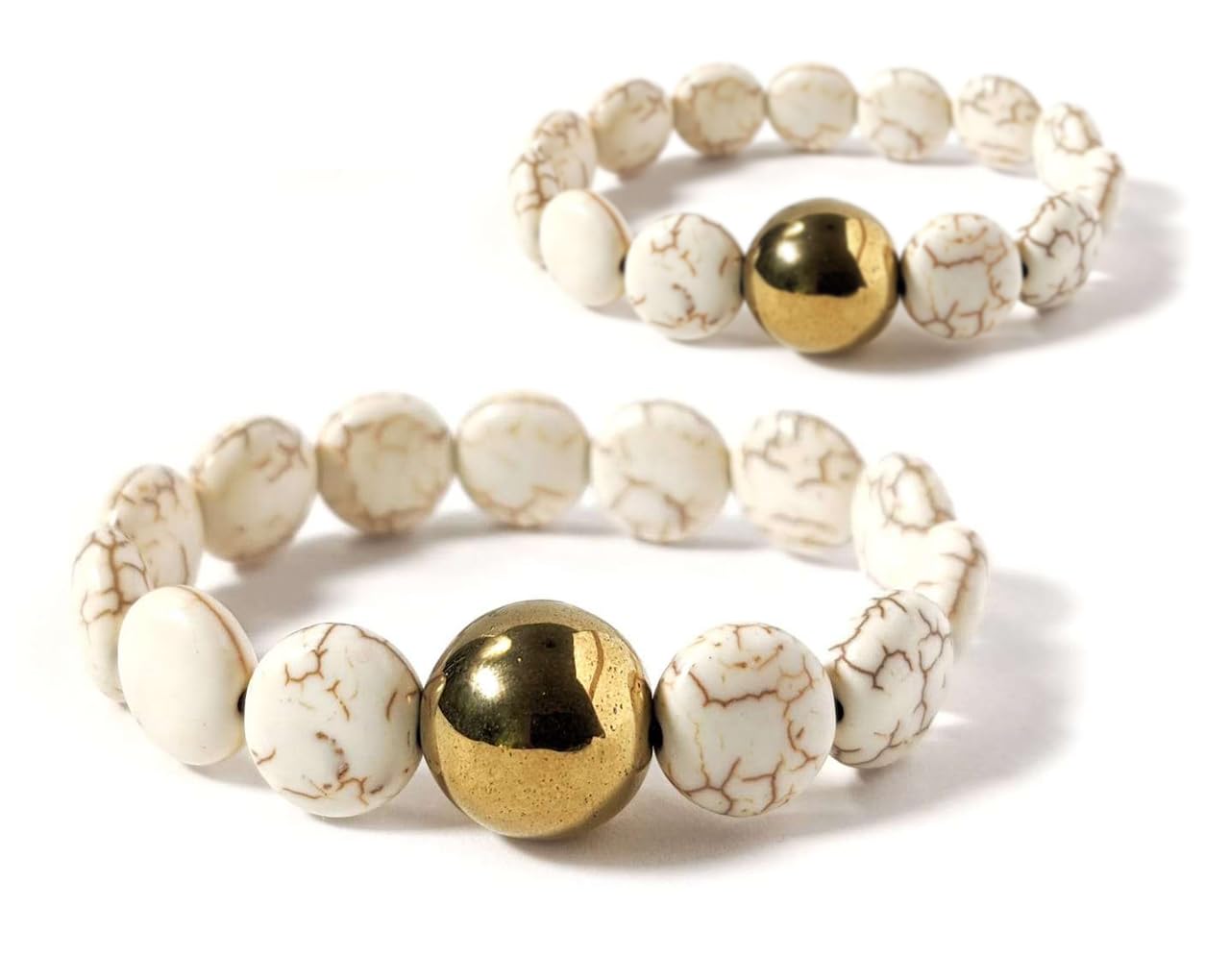 Premium Nausea Relief Bracelets - Natural Acupressure for Morning Sickness, Motion and Sea Sickness in White Howlite - Set of 2