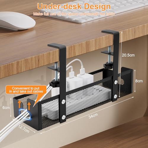 Organizador de Cables Cozary para Escritorio con Ganchos Ajustables, Montaje Bajo Fregadero, de Acero al Carbono, sin Taladro, para Cables de Energía y Red (Oficina/Hogar) miniatura 4
