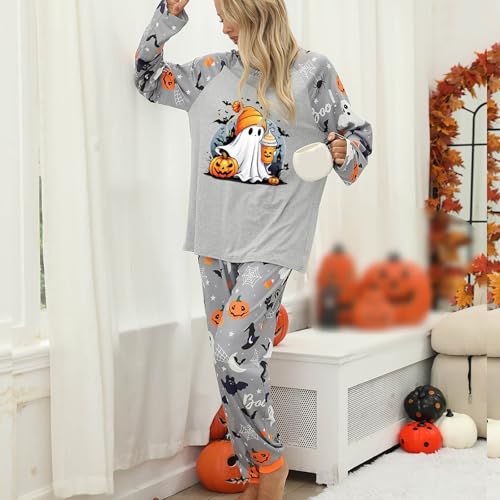 Conjuntos de pijama de Halloween en gris talla XL ropa de dormir cómoda de dos piezas 4