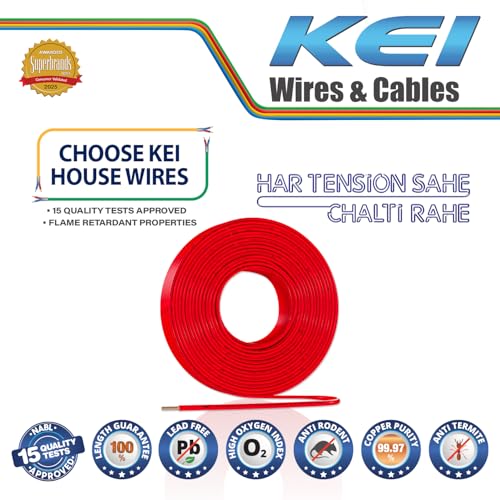 Image of KEI WIRES & CABLES Homecab 10 sqmm 1 Core Copper Flame Retardant House Wire PVC Insulated Cable for Domestic & Industrial Electrical Wiring (Red, 90 Meters)