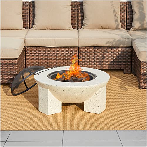 Glitzhome 27.5" D Outdoor Patio Modern Faux Terrazzo Mgo Wood Burning Fire Pit For Garden Patio, Law, Balcony, Backyard #TOP1