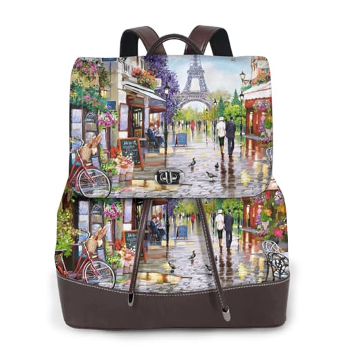 Sac à dos de campus en cuir noir motif Paris pour ordinateur portable