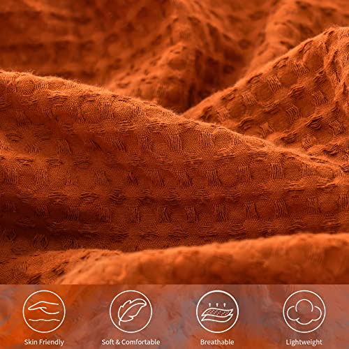 Naturefield Waffle Weave Blanket King, 100% Vintage Washed Cotton Lightweight And Breathable Bed Blankets, 108" X 90" Soft And Comfortable Throw Blanket For Bed Couch Sofa All Season, Orange #TOP3