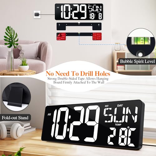 KRSTIR 17.2" Digital Wall Clock, LED Wall Clock with Remote Control Large Display Count Up & Down Timer, Adjustable Brightness Alarm Clock with Day/Date/Temperature for Home, Gym, Office - Cosy Home Interiors KRSTIR 17.2" Digital Wall Clock, LED Wall Clock with Remote Control Large Display Count Up & Down Timer, Adjustable Brightness Alarm Clock with Day/Date/Temperature for Home, Gym, Office - Image 4