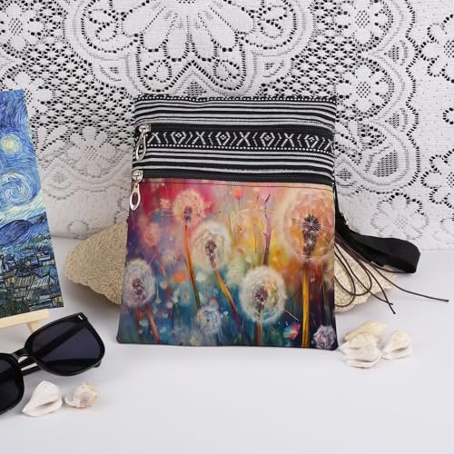 Dandelion Print Crossbody Bag Watercolor Dandelion Print Women Messenger Bag Adjustable Shoulder Strap Gift for Sisters Adults Birthday Holiday Christmas Gift3