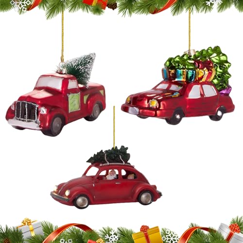 Vintage Rotes Auto mit Weihnachtsbaum, Metall Pickup Auto mit Baum...