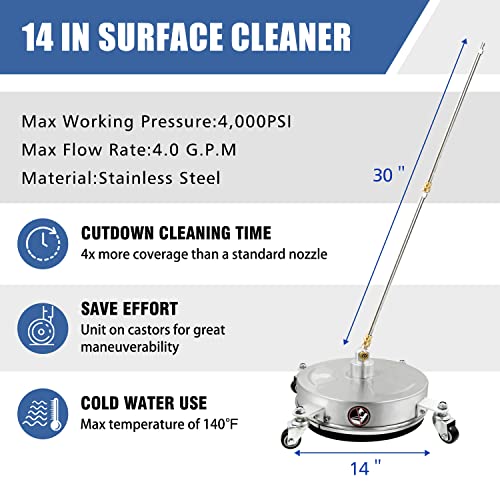 Janz 14" 4000 PSI Pressure Washer with 4 Wheels and 2 Extensions