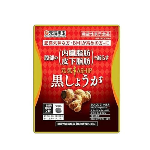 元気aship 黒しょうが 60粒 腹部の脂肪 内臓/皮下脂肪を減らす 30日分 ダイエット サポート 機能性表示食品 ブラックジンジャー ヒハツ