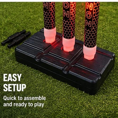 Image of Vinson Plastic LED Cricket Stumps Set for Kids & Adults with 3 Replaceable Batteries & Kit Bag | Suitable for Night Matches in Backyard, Turfs & Playgrounds | Height of Wicket - 30 Inches