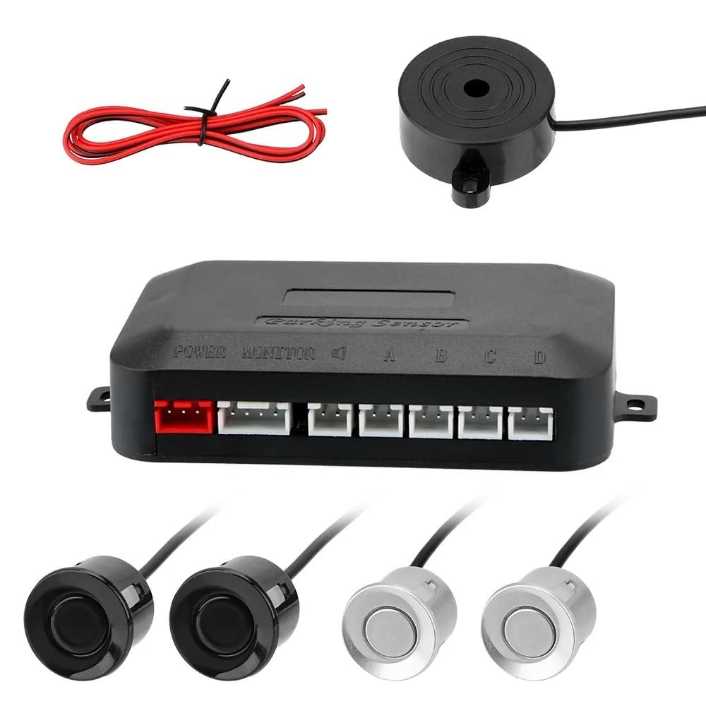 sensores Aparcamiento PDC Kit de Control Distancia de estacionamiento Parktronic PDC para Coche, 4 sensores monitoreo de Marcha atrás Sonido, Radar, Recul(Black)