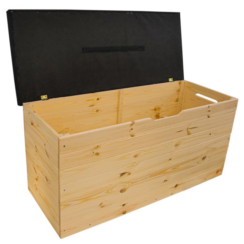 4iQ PINEBOX Kleine Holzkiste 39×100×47 cm – 200L, gepolsterte Aufbewahrungsbox aus Holz