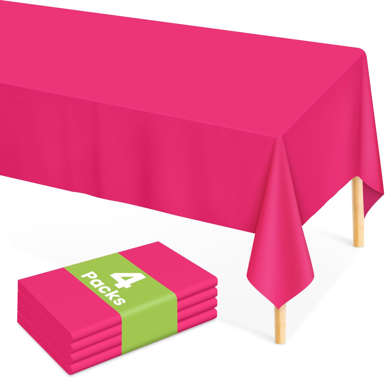 Mulbozy Hot Pink Plastic Table Cloth Disposable 4 Pack, 54 × 108 Inch