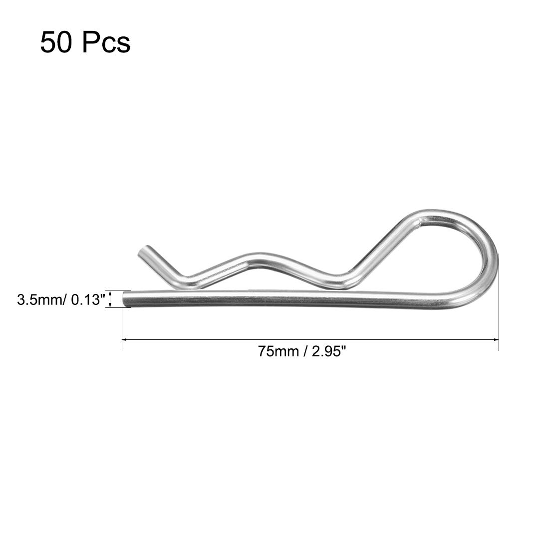 sourcing map 50 Stück Federsplint Clip Stecknadeln R Förmiger Federstecker 3.5mm Draht Kohlenstoffstahl 75 mm Länge Anhänger Traktor Mäher Verschluss Hardware Silber Ton