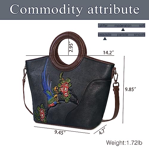 Image of Genuine Leather Satchel for Women Top Handle Bags Handmade Purse Vintage Embossed Leather Crossbody Handbags Hobo Bag