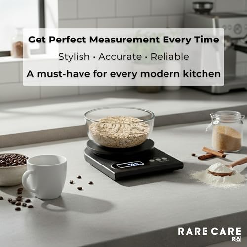 Image of RARECARE Kitchen Weight Machine For Home | Electronic Weighing Machine for Food | Tare Function 1 Year Warranty | Dual Weight Setting | Weighing Scale For Kitchen | Model - Ounce, Black