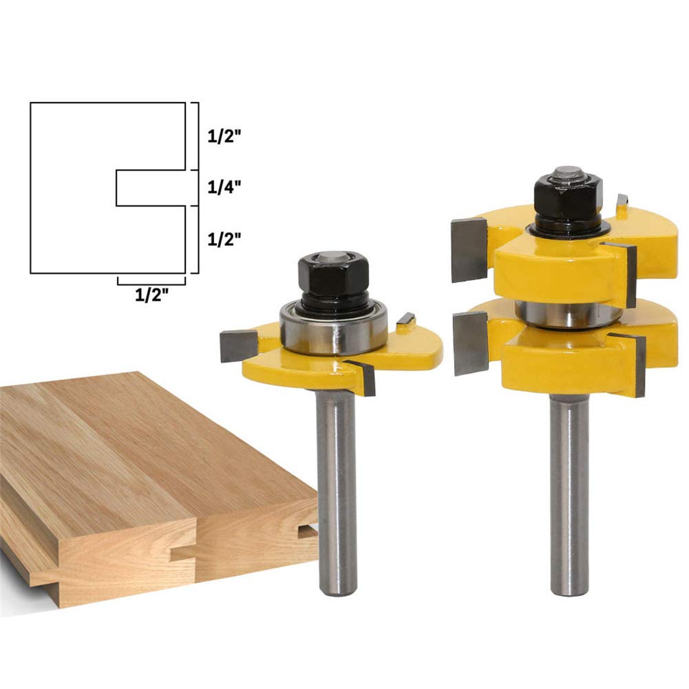 2 pezzi Set di frese per scanalature e lingue, set di punte per fresa a T, codolo da 8 mm, set di frese per fresatrice per macchina CNC di incisione e rifinitura per lavorazione del legno DIY