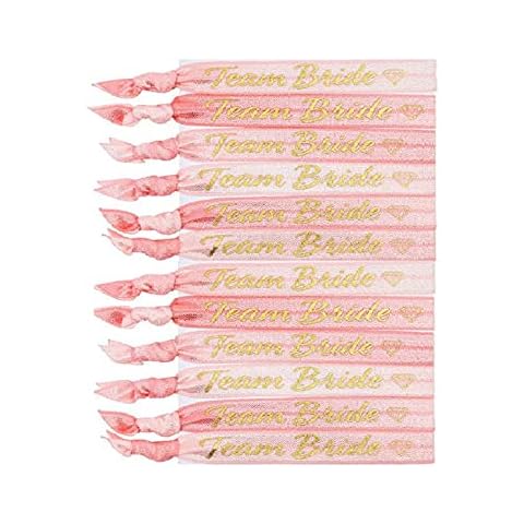Hen Party Favour Wristbands 12 Pack - Team Bride - Light Pink with Rose Gold Lettering - Elasticated Material Fits All Cover