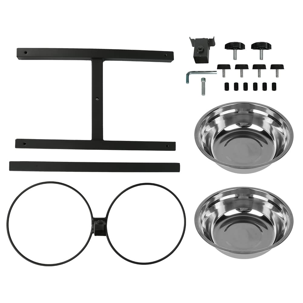 Mangeoire INOX + Support Hauteur Réglable, Mangeoire en Acier Inoxydable, Porte-gamelles avec gamelles réglable - idéal pour Chiens Grands ou Vieux (Noir)