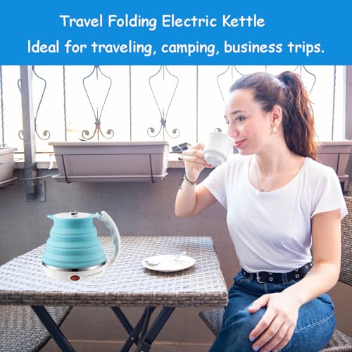 Image of Ultrathin Upgraded Food Grade Silicone Travel Foldable Electric Kettle Boil Dry Protection Portable with Dual Voltage and Separable Power Cord,555ML 110-220V US Plug