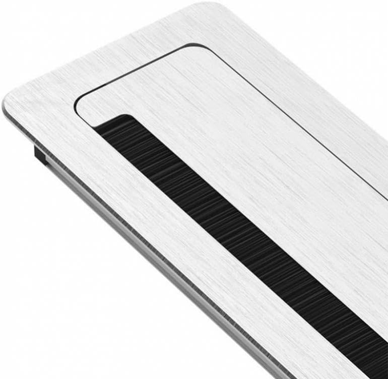 Metal Desk Grommet， 1PC Aluminum 200x96mm PC Desk Wire Cable Grommet Office Table Hole Cover with Black Brush Cable Organizer
