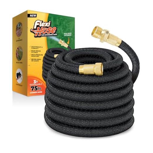 Flexi Hose 75 FT Lightweight Expandable Garden Hose | Ultimate No-Kink Flexibility - Extra Strength with 3/4 Inch Solid Brass Fittings & Double Latex Core | Rot, Crack, Leak Resistant