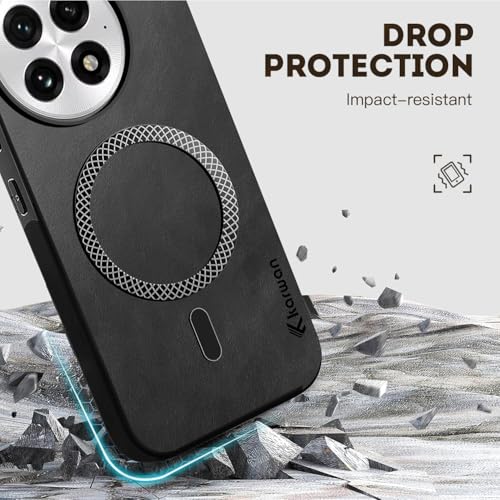 Image of KARWAN Shockproof Hybrid Leather Finish Back Case Cover Compatible with Oneplus 13 with Wireless MagEaze Charging Cover, Anti-Scratch Shield Case with Strong Minimalist Design (Black)