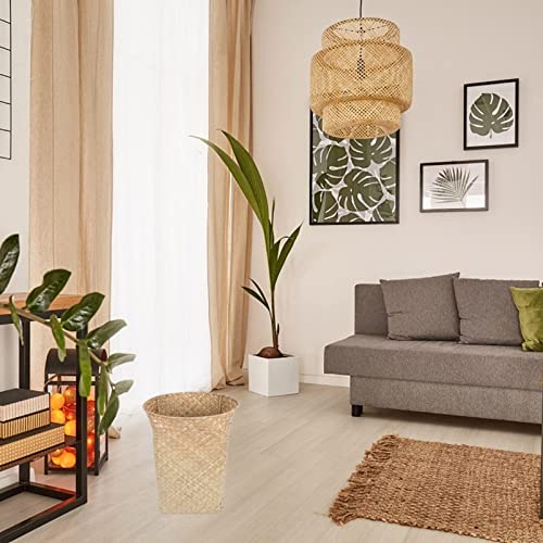 Image of Alipis 1Pc Straw Woven Wastebasket Multi-Purpose Trash Container for Home Office Creative Storage Holder for Living Room Bedroom Kitchen and Room