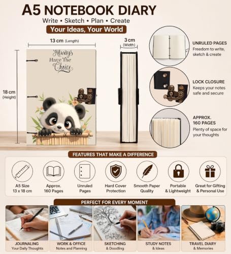 Image of Panda Choice Diary Notebook 7x5 Inch 160 Pages Unruled Journal for Notes