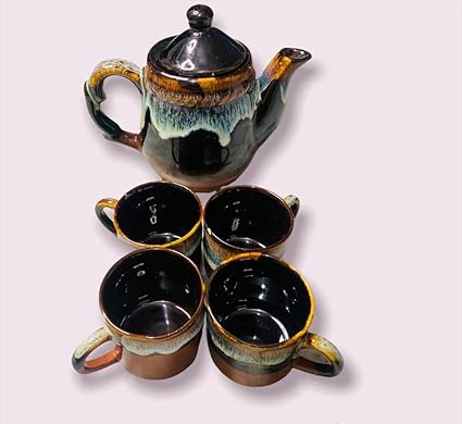 Ceramic Kettle with 4 Cups and Safe Hand Painted Ceramic Large Tea Cup/Coffee Juke