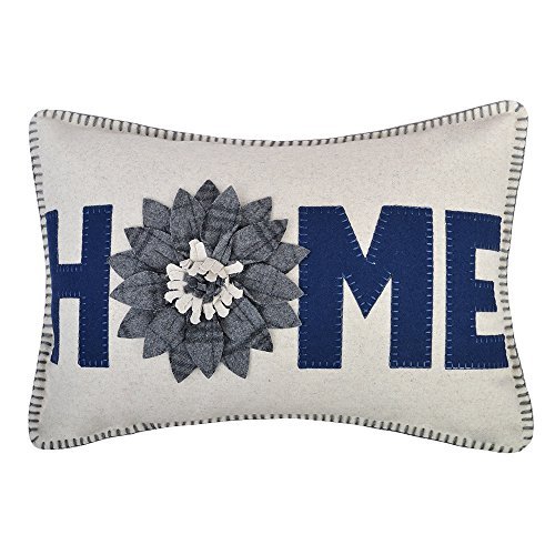 JWH 3D Sunflower Accent Pillow Case Handmade Cushion Cover Decorative Stereo Embroidery Pillowcase Home Bed Living Room Office Chair Couch Decor Sham Gift 14 x 20 Inch Wool Navy Blue