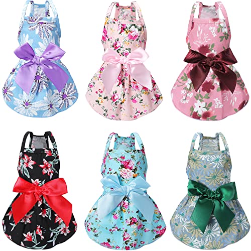 6 Pieces Puppy Dog Dress Pet Bowknot Princess Dress Puppy Floral Vest Skirt Pet Summer Dress Dog Cute Rosette Sundress Apparel For Small Dog Cat Pet (S (3-5Lbs), Classic Style) #TOP23