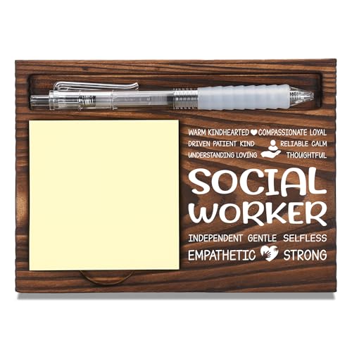 Social Worker Appreciation Gifts, Thank You Gift for Social Worker, Office Coworkers Staff Appreciation Gifts, Sticky Note Holder Wooden Notepad & Pen Holder 6.5" x 4.7" - FTA311