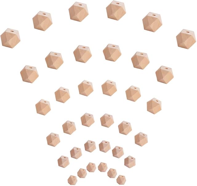 PH PandaHall 120 pcs 6 Sizes 10mm~18mm Unfinished Faceted Geometric Wood Beads Natural Hexagon Wooden Beads DIY Wooden Spacer Beads for Bracelet Neckalce Jewelry Making DIY Crafts Christmas Ornaments