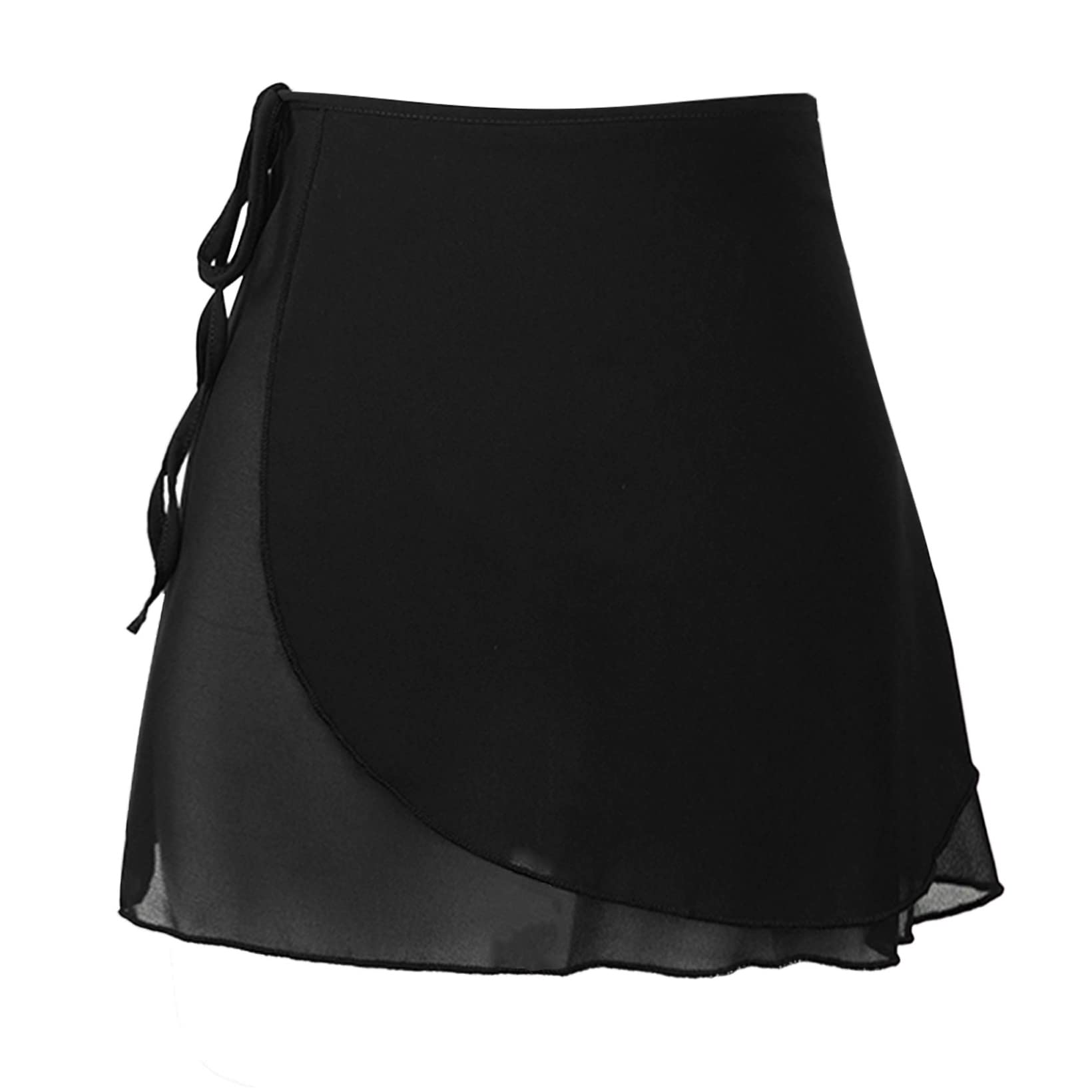 JanJean Women Girls 2 Layers Chiffon Wrap Skirt Ballet Dance Skirts Over Scarf Skater Skirt with Tie Waist Black B Medium