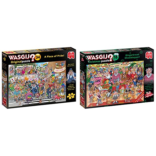 Jumbo, Wasgij, Original 34, A Piece of Pride, Jigsaw Puzzles for Adults, 1,000 piece &, Wasgij Christmas 18 Gingerbread Showstopper, Jigsaw Puzzles for Adults, 2 x 1000piece