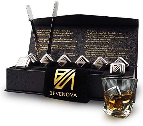 bevenova Luxury Whiskey Stones Kit - 8 ettingusutenresusuti-ru Reusable Chilling Cube - Personalized Gift Set - Perfect for Men's Women's - Jack Daniels Jameson Irish Scotch Whisky Bourbon Wine Lovers