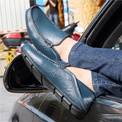 Comfortable Wedding Slip-ons Mens Loafers Genuine Leather Stitching Details Round Toe Flexible Anti-Slip4