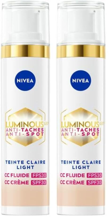 NIVEA Luminous 630 CC FPS30 - Fluido anti macchia, colore chiaro (1 x 40 ml), CC crema tinta unificata, fondotinta coprente, imperfezioni, trattamento viso tinto anti-invecchiamento, correttore di