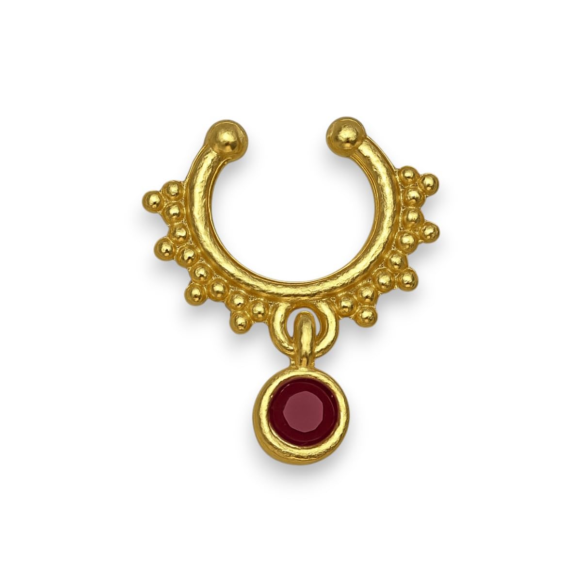 Women's & Girls Traditional Gold-Tone Clip-On Non-Pierced Middle Nose Ring with Pink Drop Adjustable Pressing Type Septum Nose Pin, Jewellery for Gift-image-9