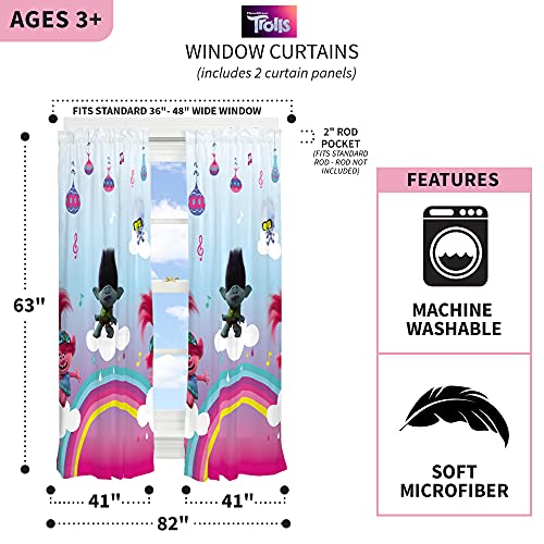 Franco Kids Window Curtain Panels Drapes Set, 82 In X 63 In, Trolls World Tour #TOP2