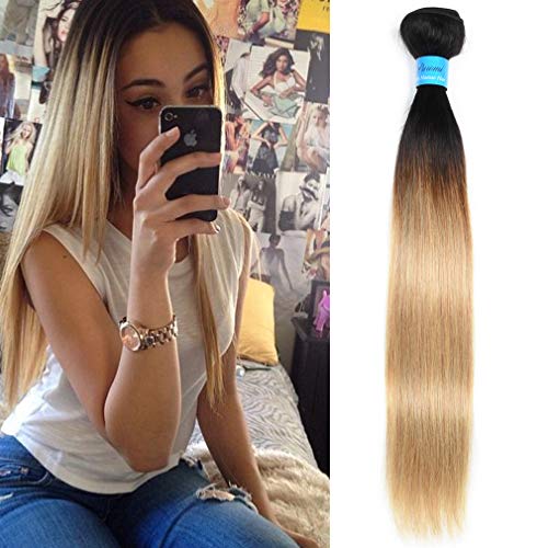 T1B/27 Ombre Straight Human Hair Bundles Brazilian Virgin Hair Weave 2 Tone Color Blonde Hair Weft 100gram