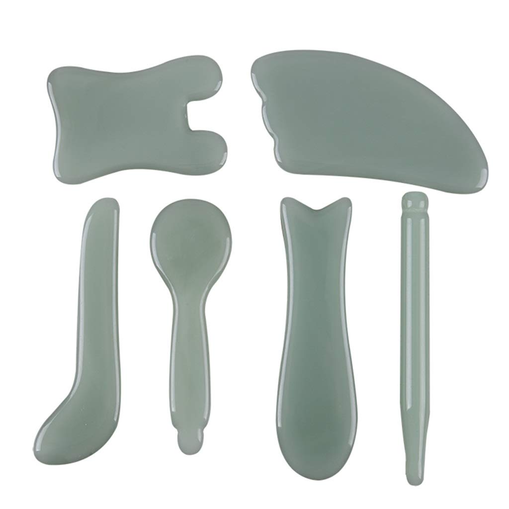 YXCKG Jade-Gesichtsmassagegerät, Handgemachtes Jadestein Gua Sha Werkzeugset, Weibliche Schönheits-Hautpflege-Massage-Werkzeuge 4 Stück Multi-Form Anti Aging Facial Stone Gua Sha Kratzwerkzeuge,
